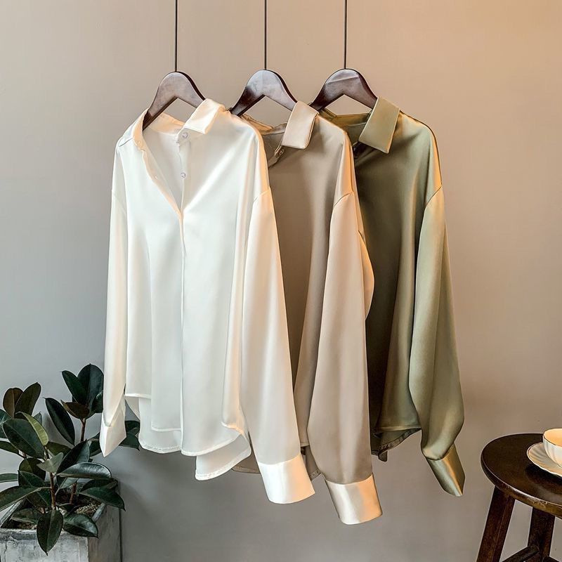 Picture of Long sleeve satin shirt women's design 2023 Spring and Autumn new versatile draping retro Hong Kong style shirt top