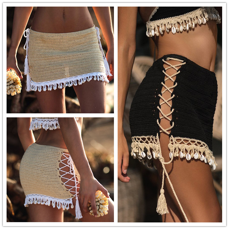 European and American Aliexpress Handmade Beach Bikini Skirt Ebay Wish Hand Hook Sexy Shell A-Line Skirt Wholesale