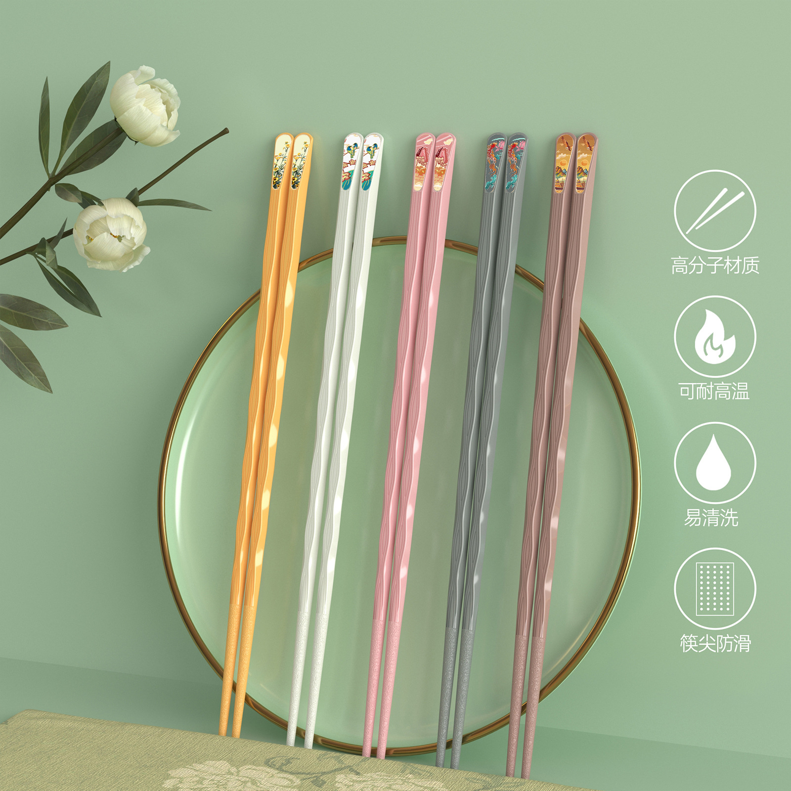 Picture of Popular online popular national fashion style five pairs one-piece delivery one person chopsticks sub-meal chopsticks alloy chopsticks wholesale factory