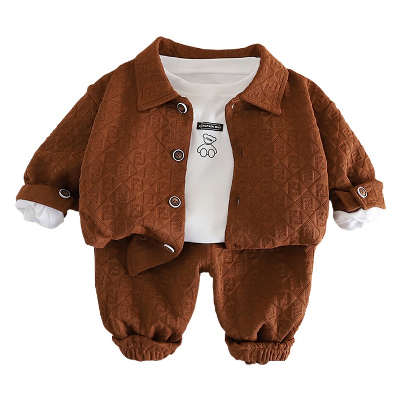 Children's Boy's Autumn suit 2023 New Western Style Spring and Autumn Korean Style Boy's Fashionable Solid Color Three-piece Set