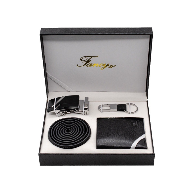 Picture of Cross-border Accompanying Gift Valentine's Day Gift Genuine Leather Belt Wallet Keychain Set Box Practical Business Men's suit