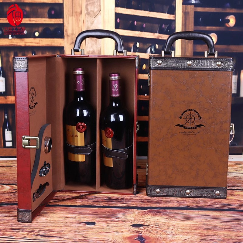 Picture of Spot Red Wine Gift Box Double Leather Red Wine Handbag 2 Wine Packaging Boxes Red Wine Box Wholesale