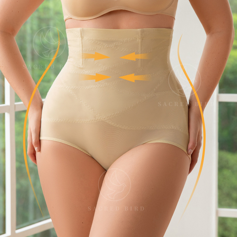Picture of Sexy Mesh Stitching Strong Abdominal Belt Postpartum Recovery Underwear High Waist plus size Breathable Wave Bottom Women's Shaping Pants