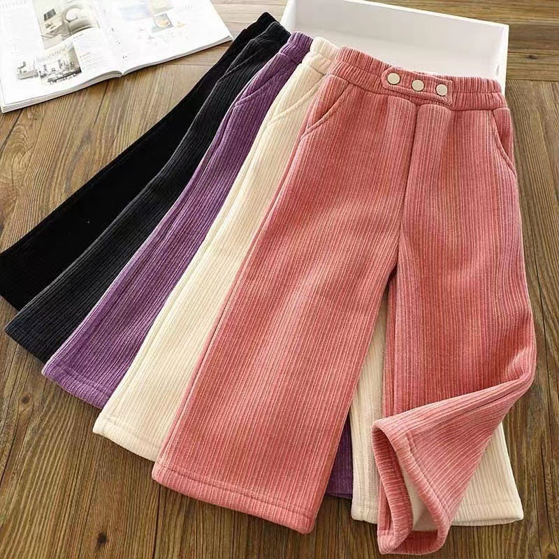 CUHK girls plus velvet padded wide leg pants 2021 autumn and winter New Foreign style children's pants corduroy pants spot generation