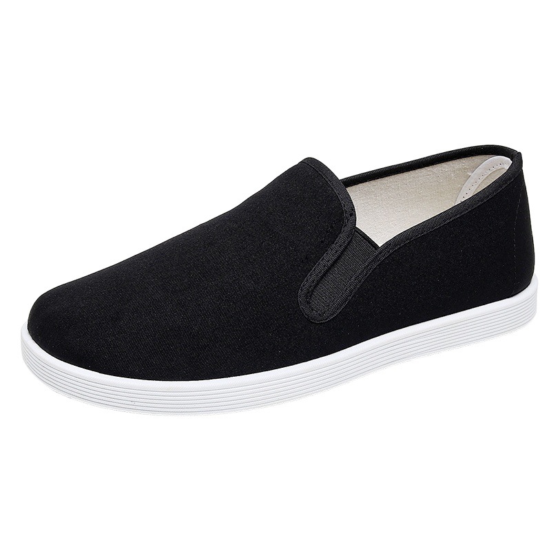 Old Beijing Cloth Shoes Men's Mugwort Breathable Slip-On Wear-Resistant Non-Slip Black Work Shoes Thick-Soled Lazy Shoes Large Size Shoes
