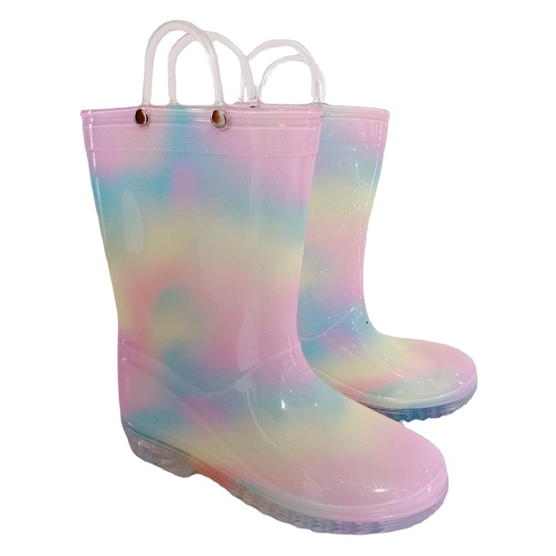 Ins Children Adult Baby Dress Rainbow Transparent Rain Boots Girls Baby Fashion Non-Slip Water Boots Mid-Tube Rain Boots