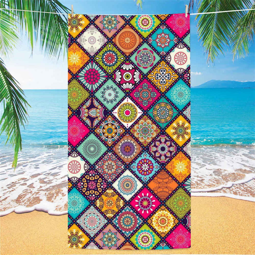Picture of Cross-border microfiber double-sided velvet beach towel custom LOGO digital printing large bath towel rectangular thick towel