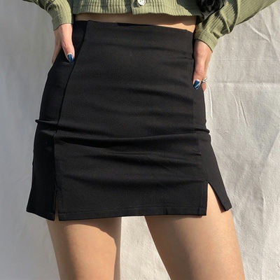 2024 Spring and Summer New Black Split Skirt Women's Short Skirt Tight Slim A- line Hip Skirt Elegant Skirt