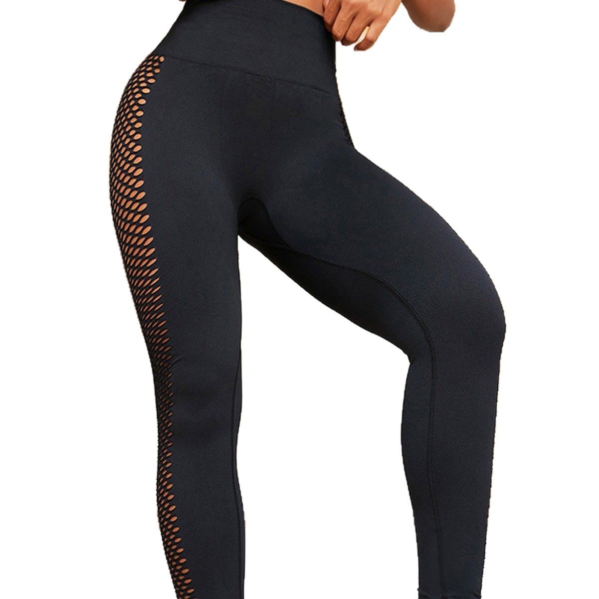 Picture of 2025 new European and American cross-border seamless yoga pants black mesh breathable high waist hip tight sports fitness pants