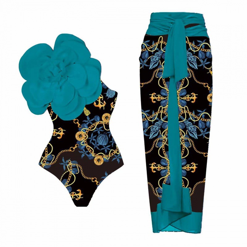 Picture of 2024 Amazon AliExpress one-piece swimsuit 3D big flower decoration sexy Peco Peco print swimsuit suit women