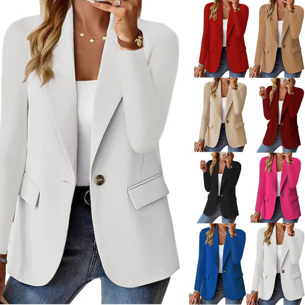 Amazon WISH Explosions Autumn Long Sleeve Solid Color Cardigan Small Suit Jacket Women