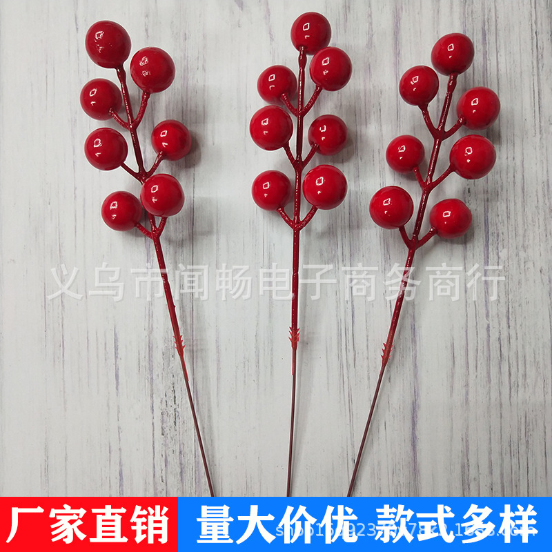 7-head simulation red fruit Holly fruit lovesick Bean Red Berry auspicious fruit fortune fruit decoration Christmas fruit accessories wholesale