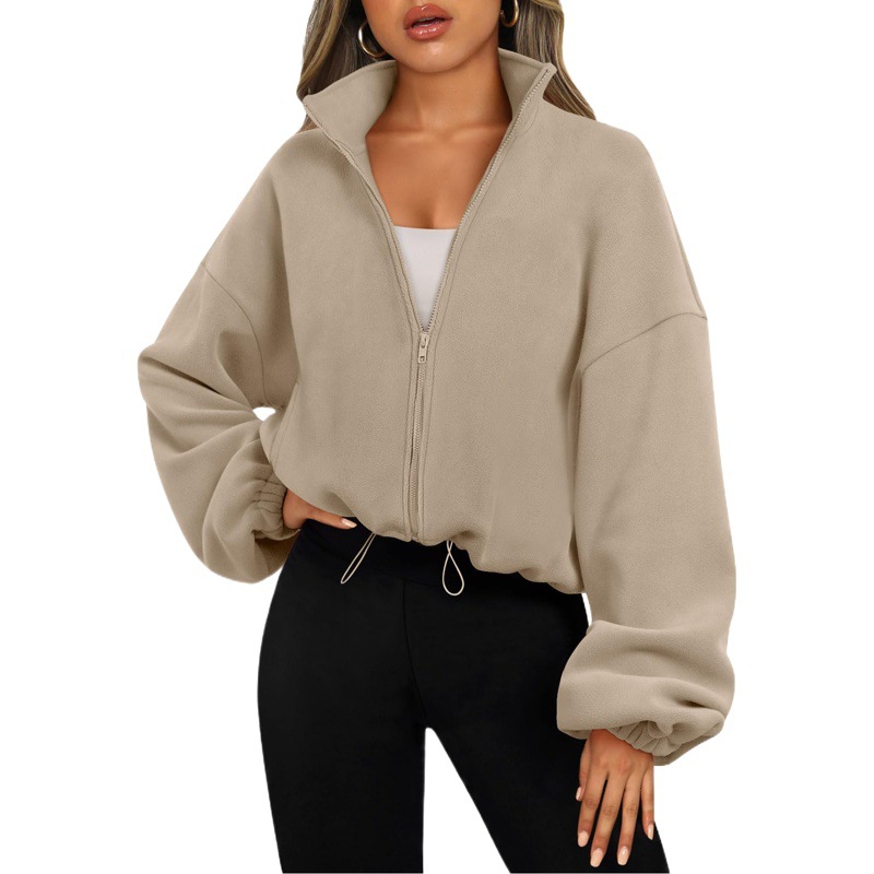 2025 Women's Jacket Amazon Autumn Zipper Oversized Sweatshirt Plaid Casual Jacket Long Sleeve Velvet Sweatshirt
