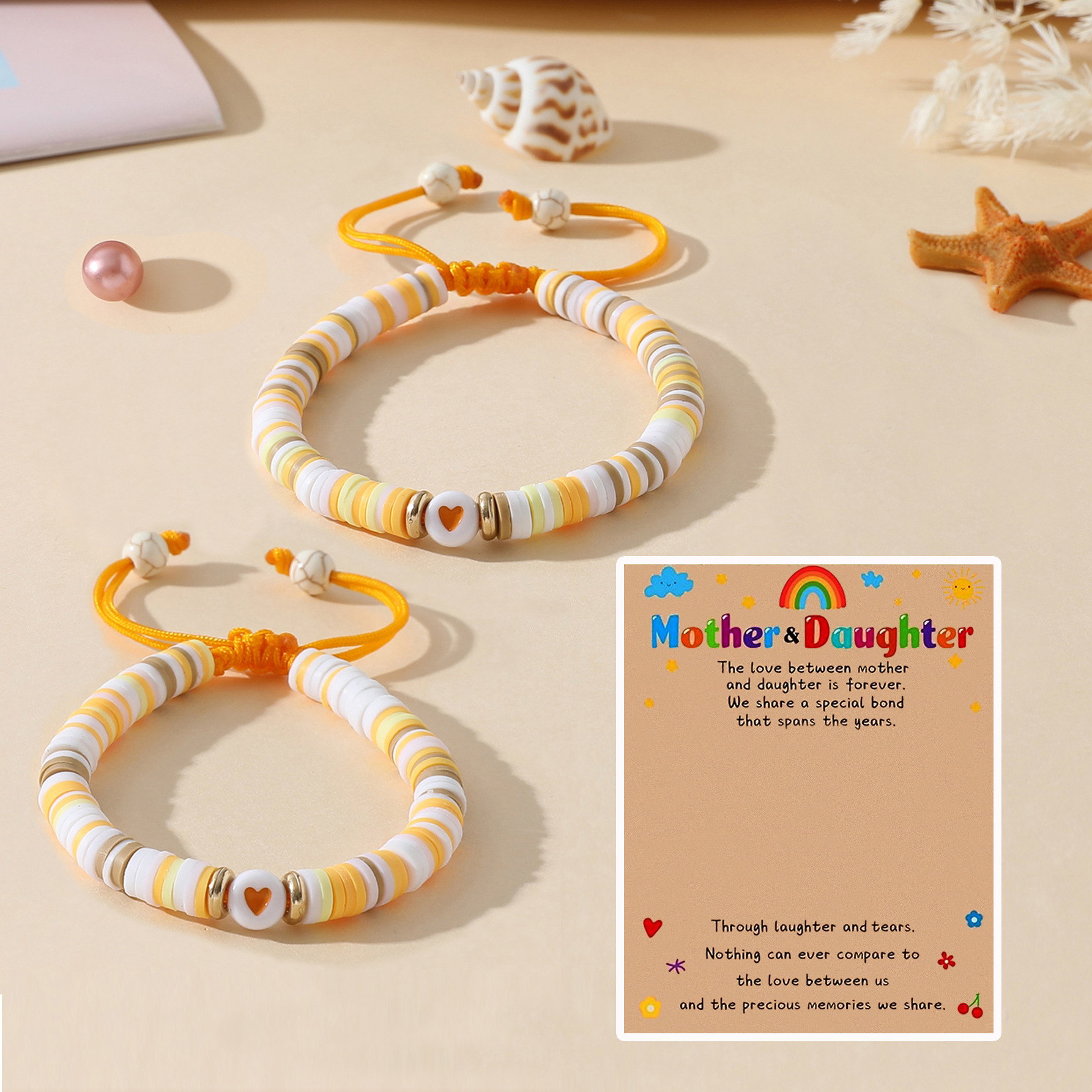 Picture of Cross-border Jewelry Temu Hot Mother's Day Bracelet Creative Soft Pottery Beaded Heart-shaped Mother and Daughter Parent-child Hand Rope for Women