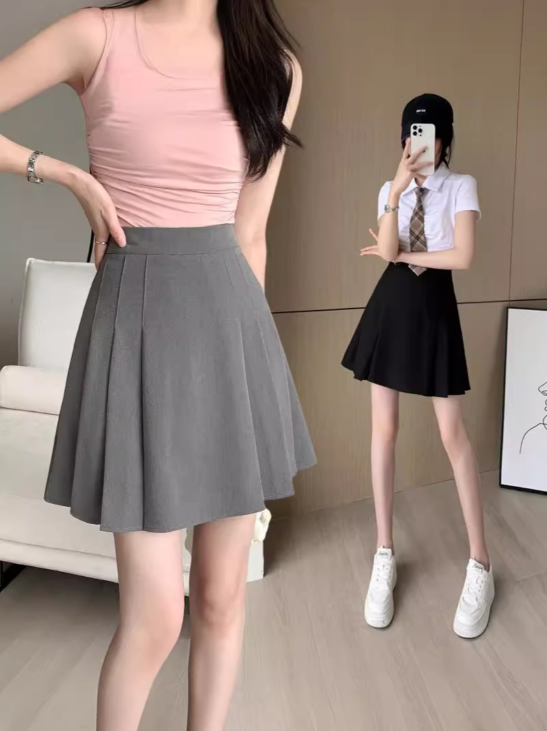 Suit Pleated Skirt Women's 2024 Summer New Light Mature Style All-match High Waist Slimming Anti-glare A- line Short Skirt