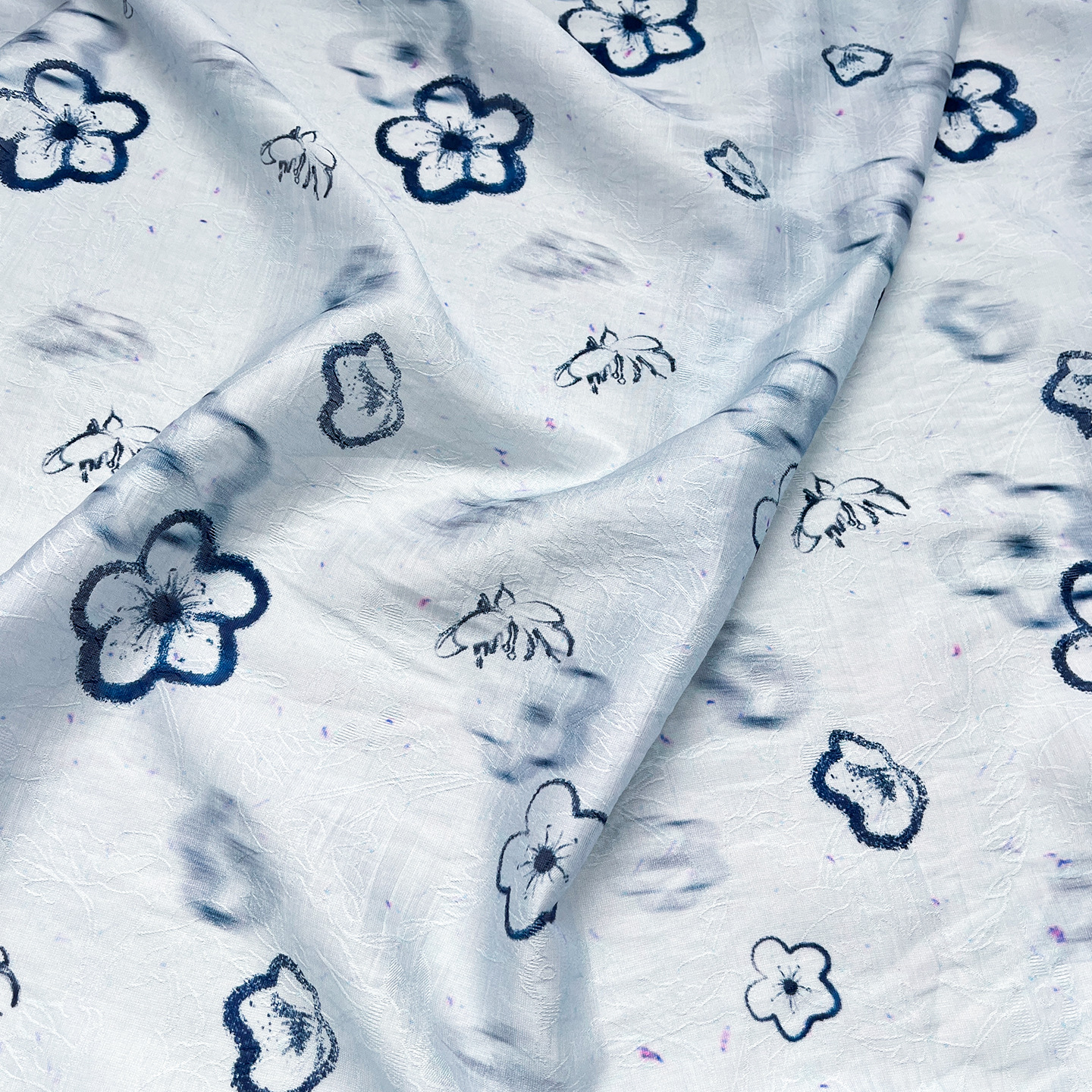Blue Floral Tencel Jacquard Fabric New Chinese Style 1.5m Width 1.0m Price Hanfu Cheongsam Dress Fabric