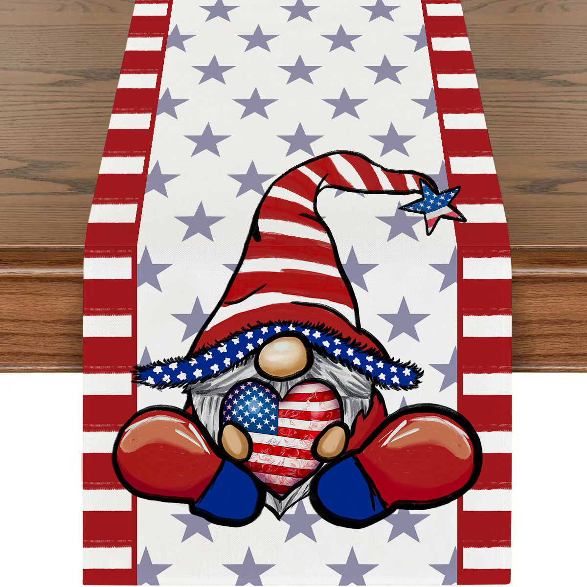 Picture of Explosions US Independence Day Decorative Table Runner Linen Star-stripe Printed Tablecloth Patriot Holiday Atmosphere Table Runner
