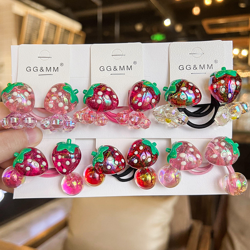 Cute Korean Style Kidsren's Hair Accessories, Strawberry Hair Band, Small Flower Hair Rope, Ponytail, High Elastic Rubber Band, Wrapped Around Headgear