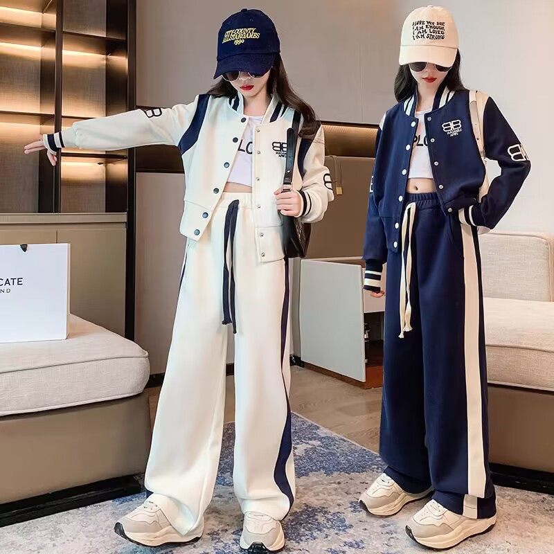 Girls' Suit Spring and Autumn New Western Style Children's Sports Baseball Suit Jacket Middle and Big Children's Spring Clothes Two-piece Set