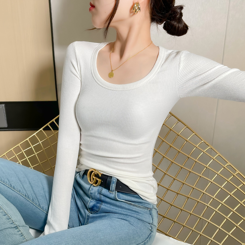 Picture of 2023 early autumn new round neck bottoming shirt Women's T-shirt long sleeve cotton slim fit tight top inner black thin