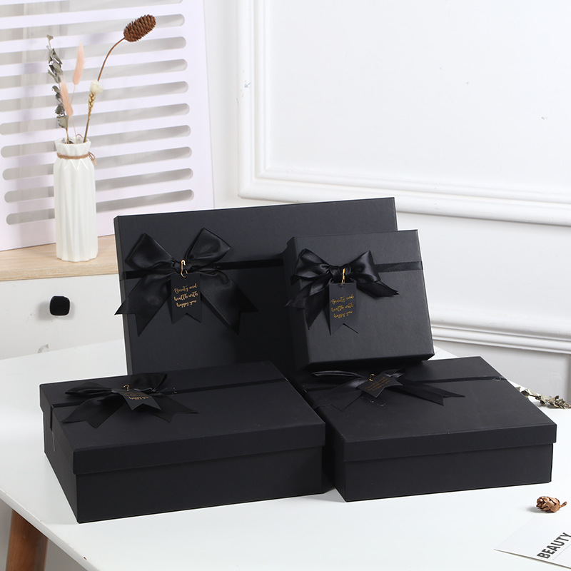 Tiandi Cover Black Bow Rectangular Large Packaging Box Men's Black Gift Coke Creative Gift Box