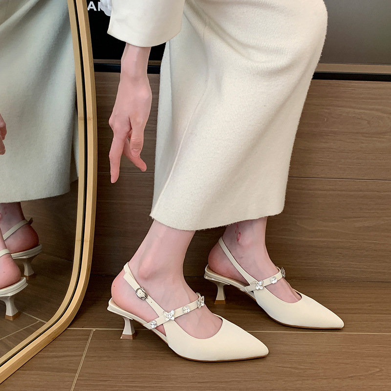8852-4 Baotou Hollow Back Sandals Fat mm High Heel Sandals Elegant Hollow Shoes Widened and Fattened Large Size Women's Shoes Cross-Border
