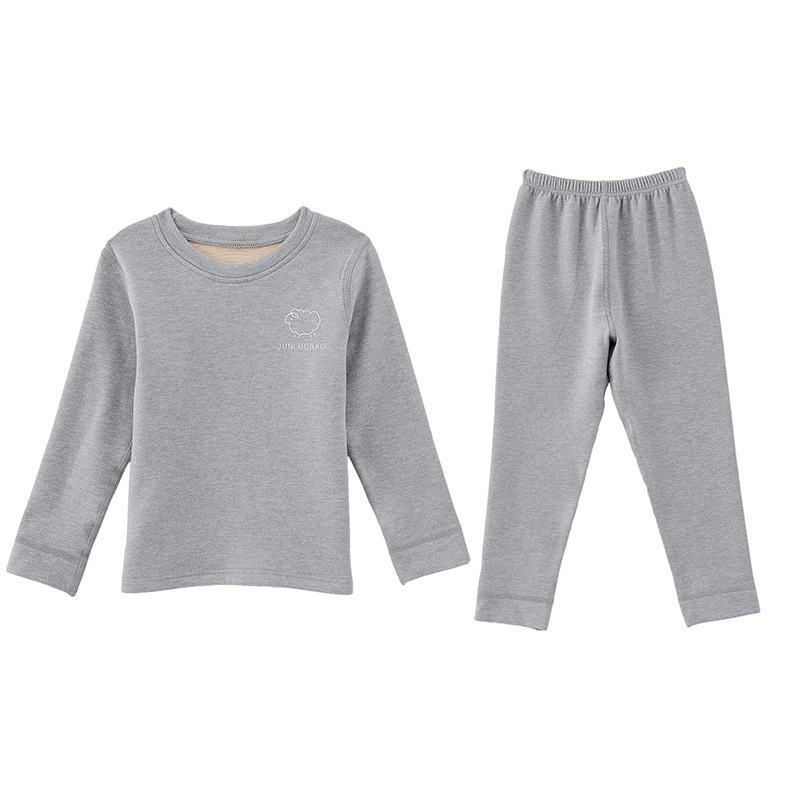 Picture of Children's wool thermal underwear suit baby silk autumn clothes long pants middle and big children autumn and winter double-sided brushed pajamas
