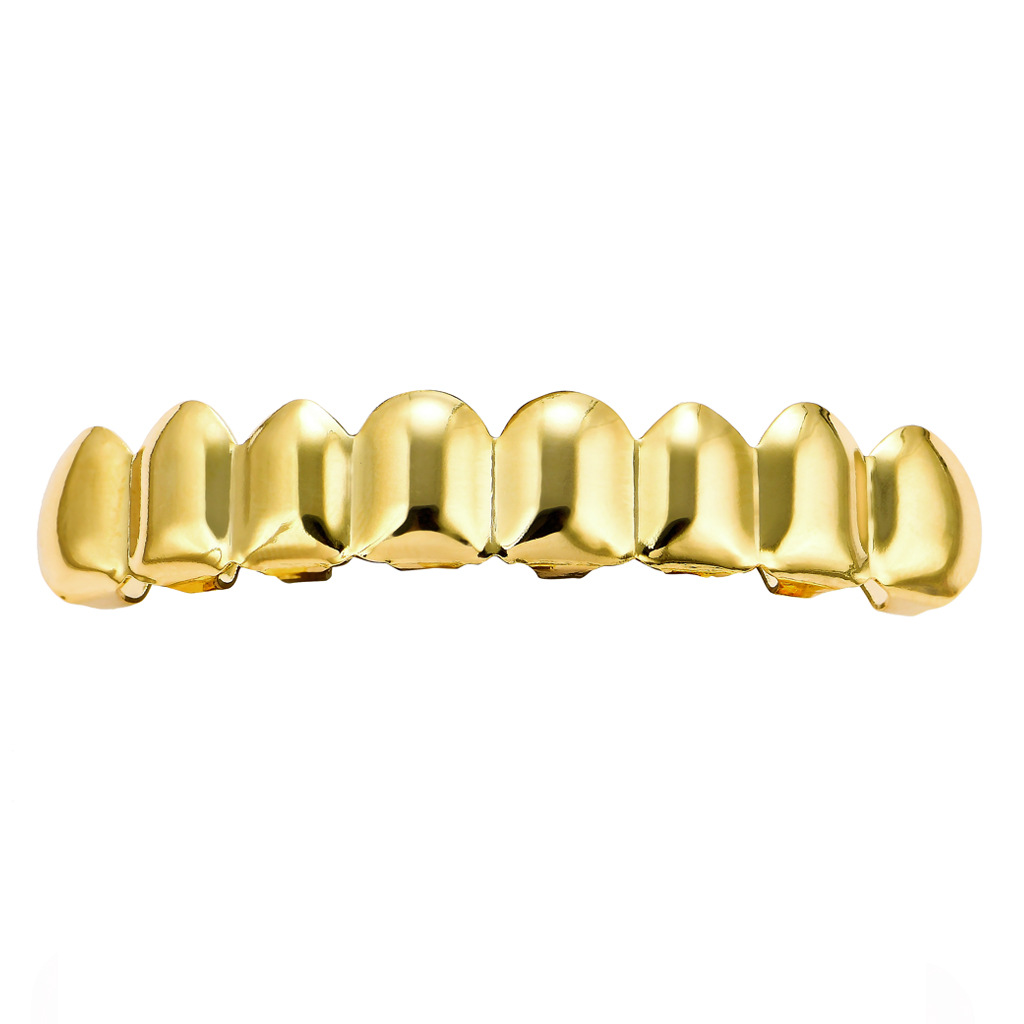 Picture of Europe and the United States HIPHOP hip-hop gold braces upper teeth 8 lower teeth 8 real gold plating 18K gold hip-hop braces wholesale