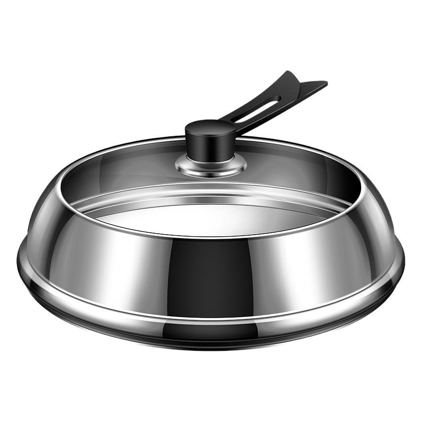 Cross-Border Stainless Steel Elevated Pot Lid Can Stand Insulated Electric Wooden Handle Visual Explosion-Proof Cracked Glass Kitchen Cooking Lid