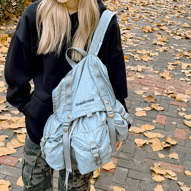 Picture of Korean Niche Design Casual Pleated Backpack 2025 New Nylon Versatile Large Capacity Lightweight Travel Backpack