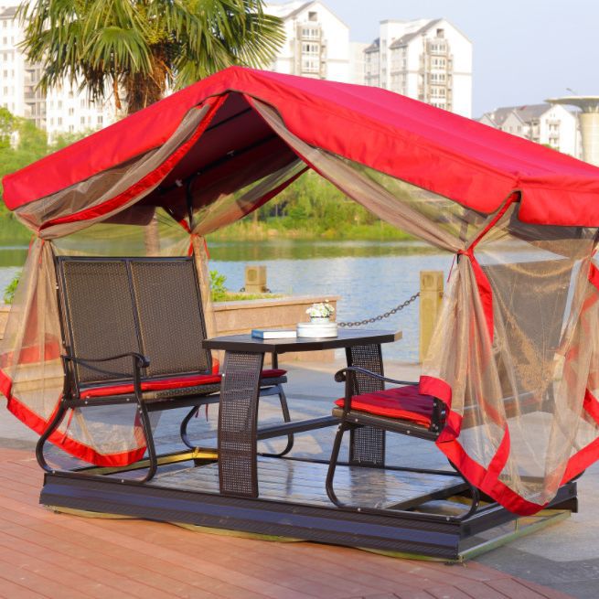 Picture of Outdoor power rocking chair courtyard rocking four-person swing table and chair with canopy outdoor Villa rocking table rocking chair