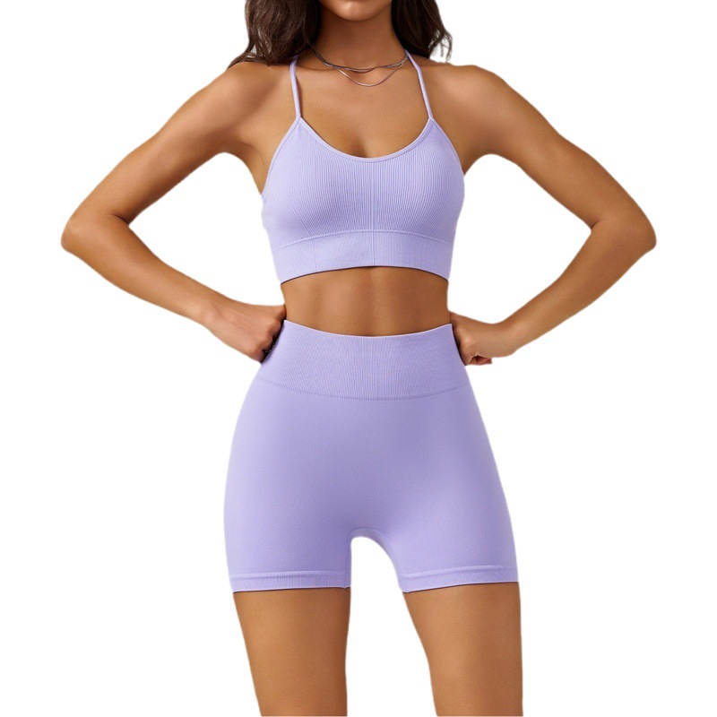 Cross-Back Yoga Vest suit Thin Shoulder Strap Sports Bra High Waist Belly Peach Hip Yoga Shorts