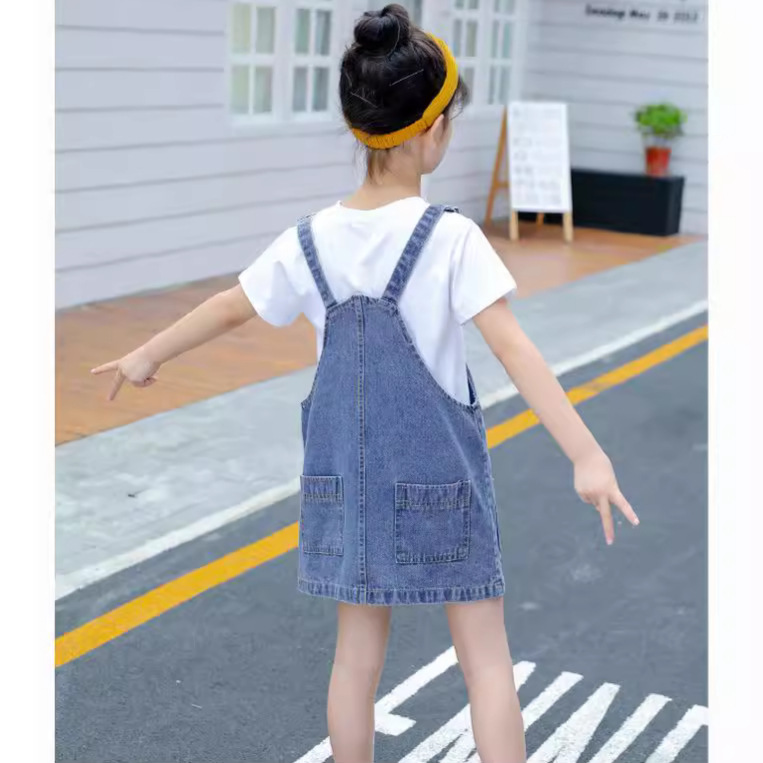Picture of Girls' Denim Suspender Skirt Spring and Summer New Suspender Dress Denim Skirt Fashionable Popular Baby Long Skirt Gaun