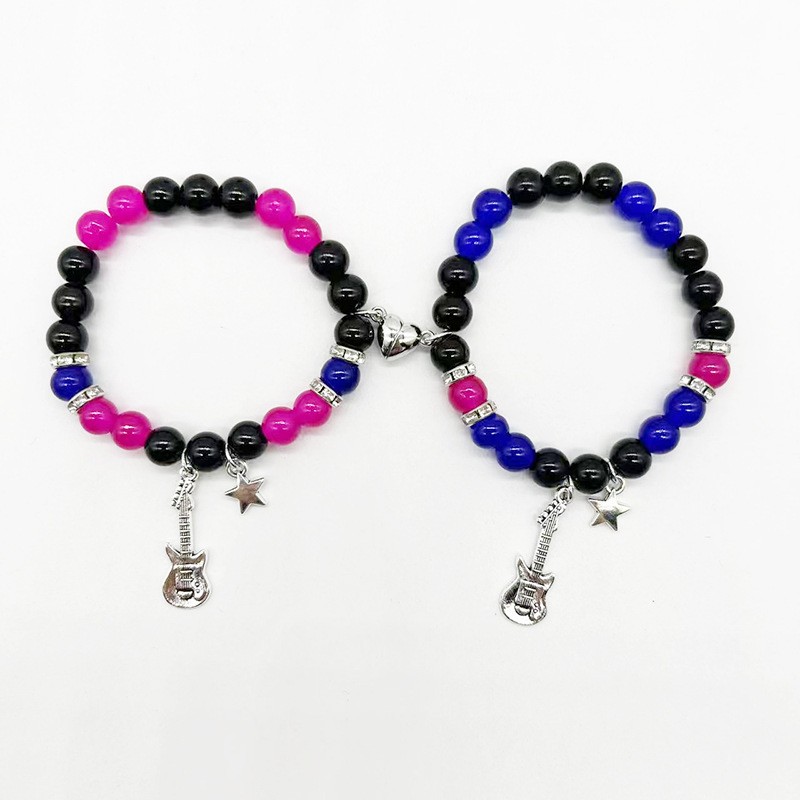 Picture of European and American cross-border ETSY hot selling beaded love magnetic men and women couple bracelet necklace earrings suit girlfriends accessories
