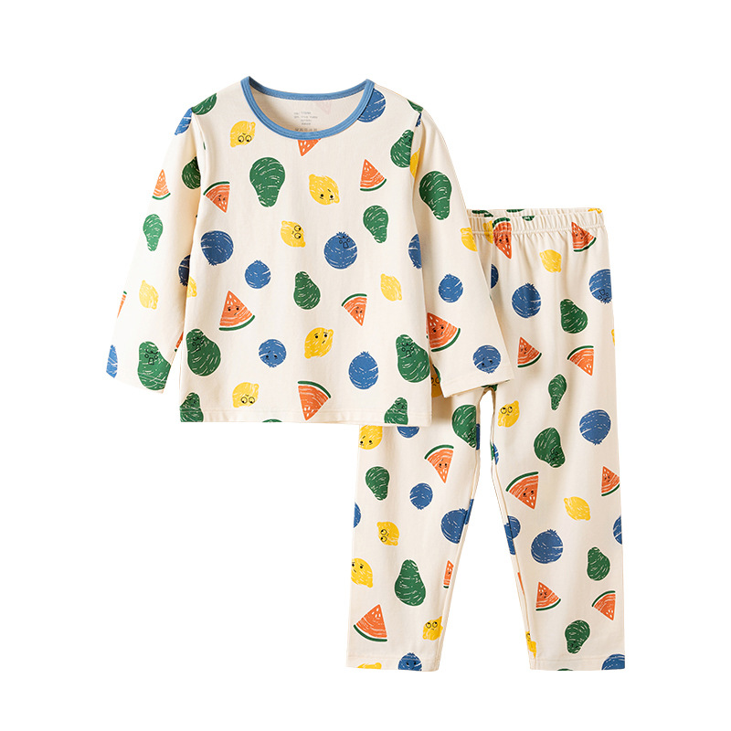 Picture of Children's Home Clothes Korean Style Pure Cotton Baby Set Class a Cotton Long-Sleeved Thin Kidsren's Clothing Boys and Girls Summer and Autumn Pajamas