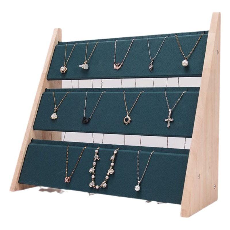 Large capacity solid wood three-layer necklace bracelet display rack Jewelry pendant Lucky Brand display rack