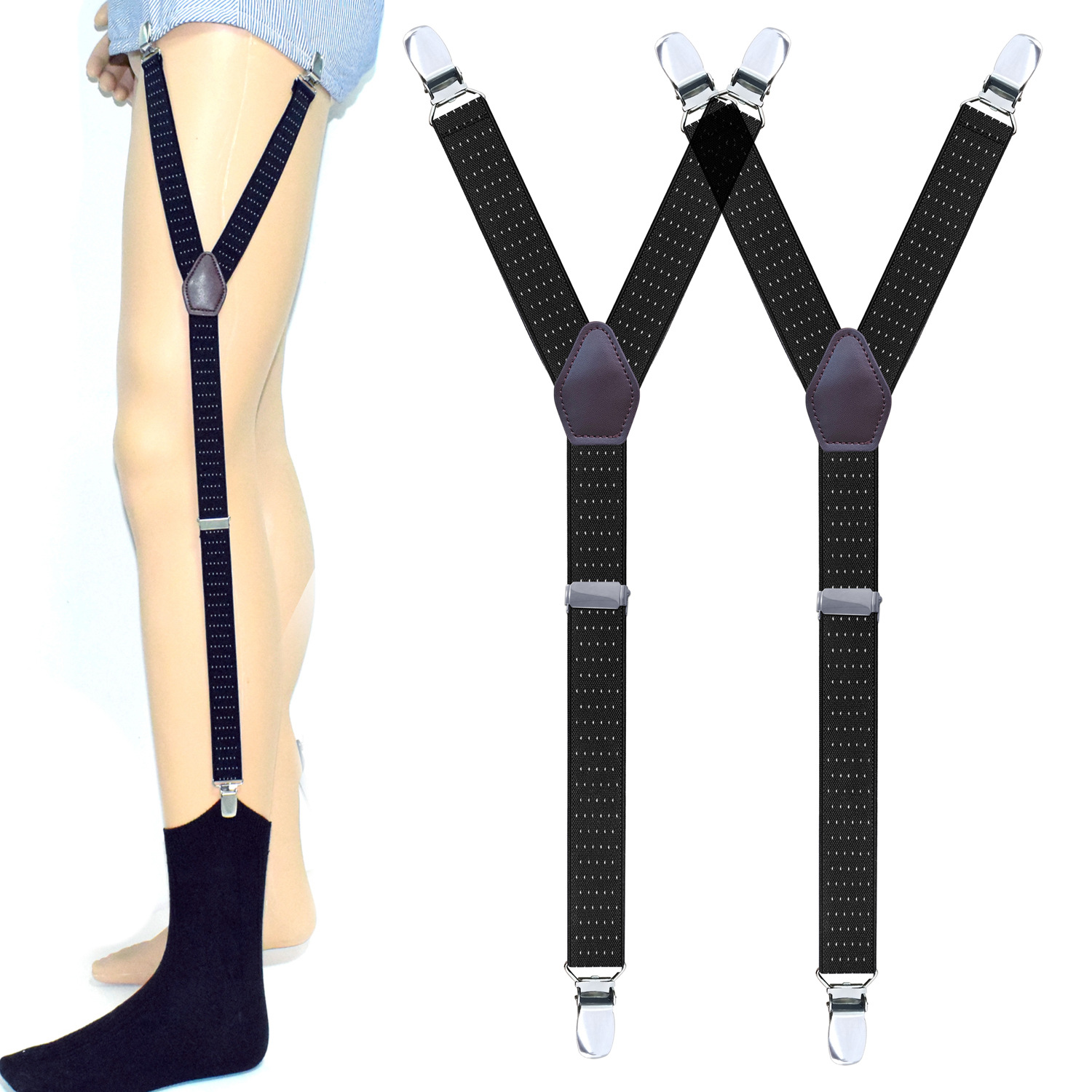 Picture of Cross-Border Supply Adult Men's Shirt Non-Slip Anti-Wrinkle Elastic Jacquard Three-Clip Y-Style Garter Fixed Clip