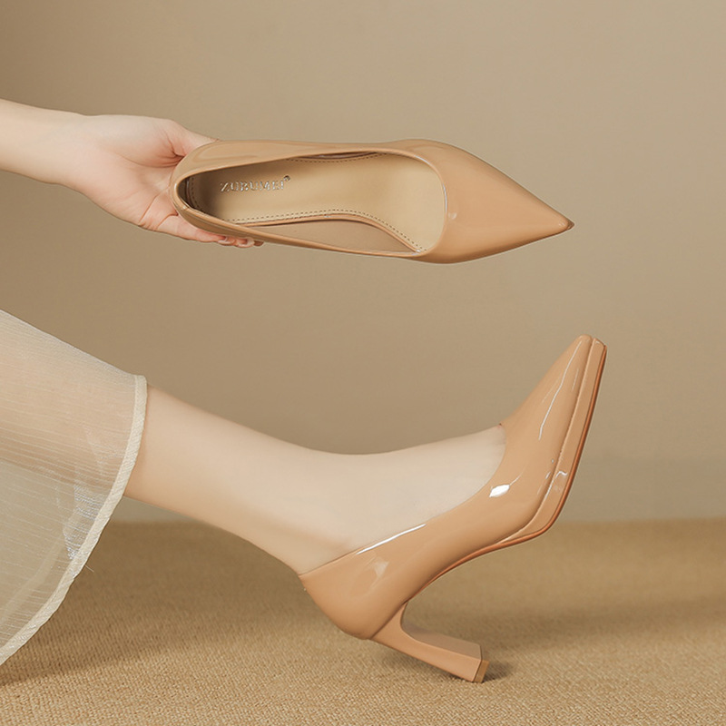 8066-1 Sexy Solid Color Pointed Thick Heel Women's Waterproof Platform Bridesmaid Shoes Ol Professional Work Single Shoes Women