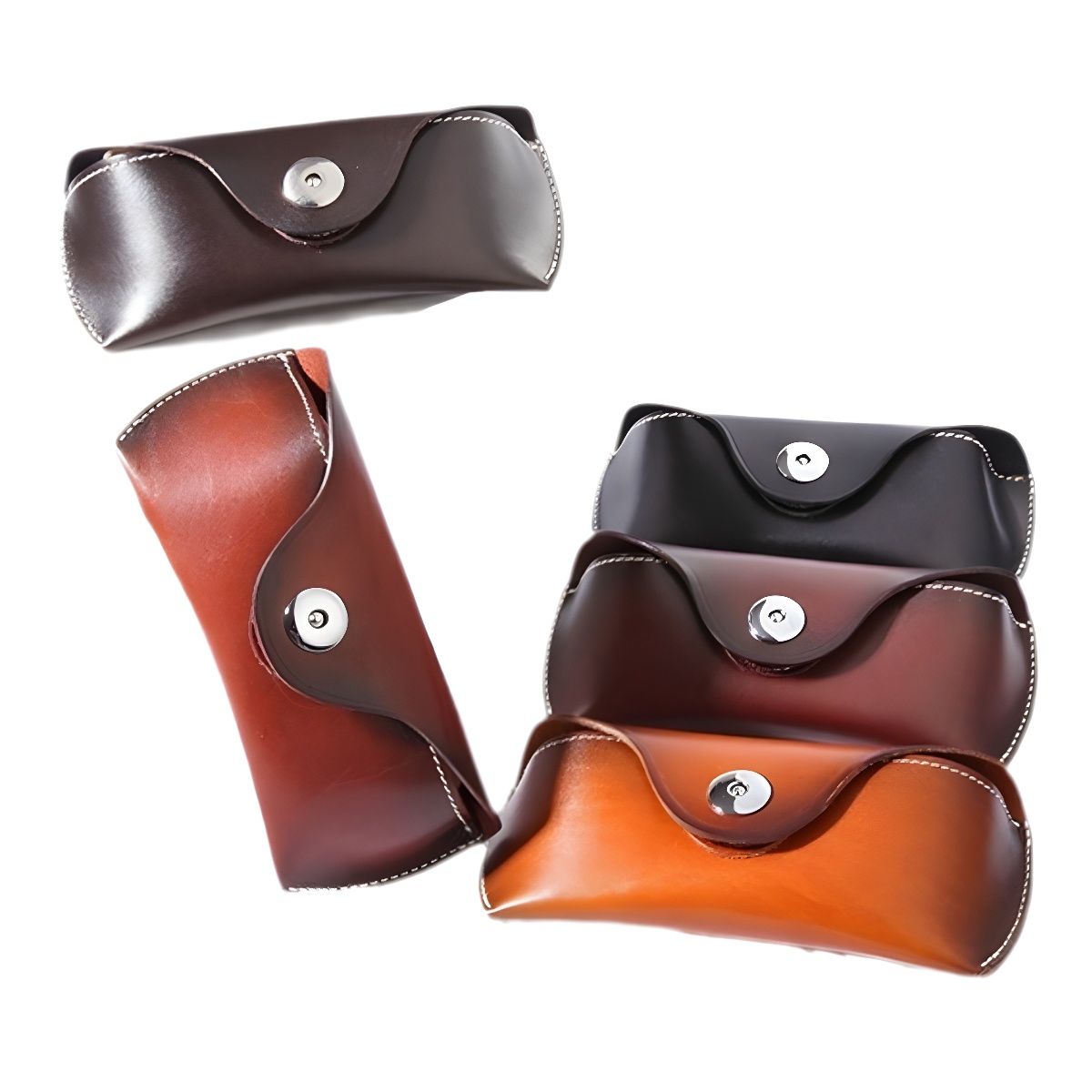 Picture of 2025 New High-end Glasses Case Genuine Leather Original Vintage Handmade Glasses Case Vegetable Tanned Leather Fish-eye Buckle Glasses Bag