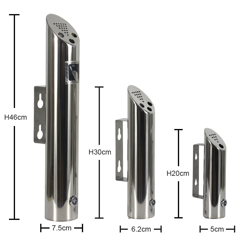 Commercial Stainless Steel 304 Ashtray Wall-Mounted Cigarette Butt Smoke Ash Column Hotel Supplies Restaurant Airport Public