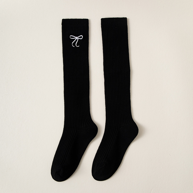 Picture of Children's socks autumn and winter new girls bow embroidery stockings academic style calf socks children's high cotton socks