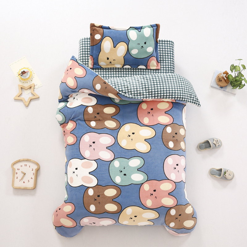 Picture of Kindergarten quilt three-piece autumn and winter milk velvet double-sided velvet baby admission core six-piece coral velvet bedding