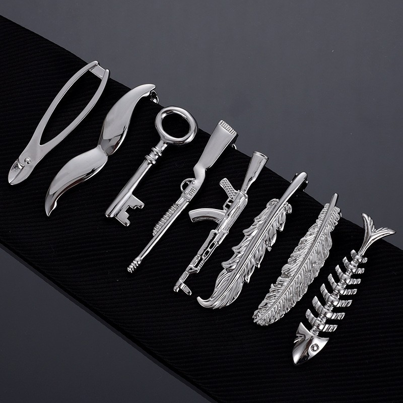 Fashion Personality Boutique Clothing Accessories Men's Dress Tie Clip Creative Feather Animal Shape Tie Clip Silver