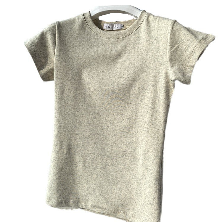 Picture of Right Shoulder Slimming Look Basic Pure Cotton Ribbed Cotton T-Shirt Women's Student Bottoming Shirt with Slim Short-Sleeved Top
