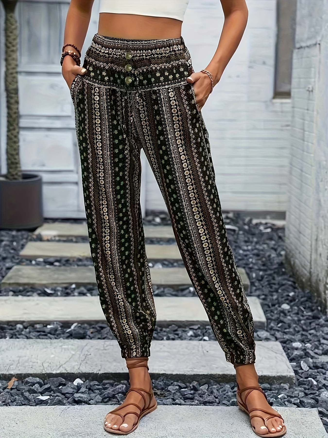 Picture of Women's Summer European-size Casual Loose Tropical Wide-leg Pants Relaxation Full of Summer Travel Necessary Wholesale