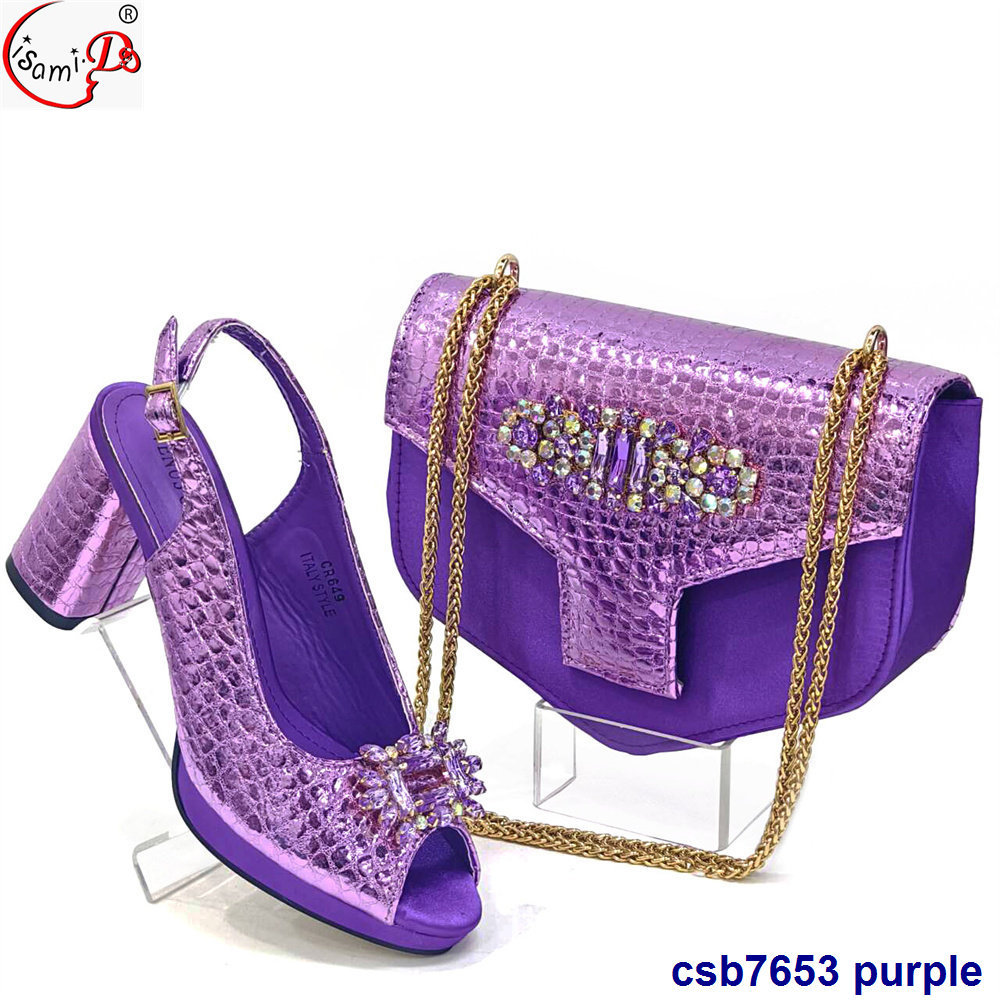 Carved Flash Diamond Embellished Rear Strap High Heels with Clutch suit Shoes and Bag Set