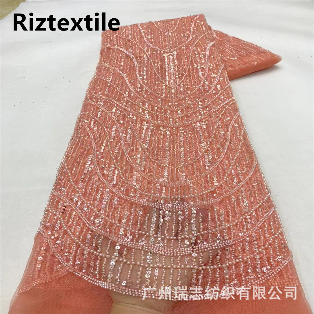 Picture of Cross-border in stock geometric pattern European and American black three-dimensional handmade bead sequin dress dress wedding embroidered fabric