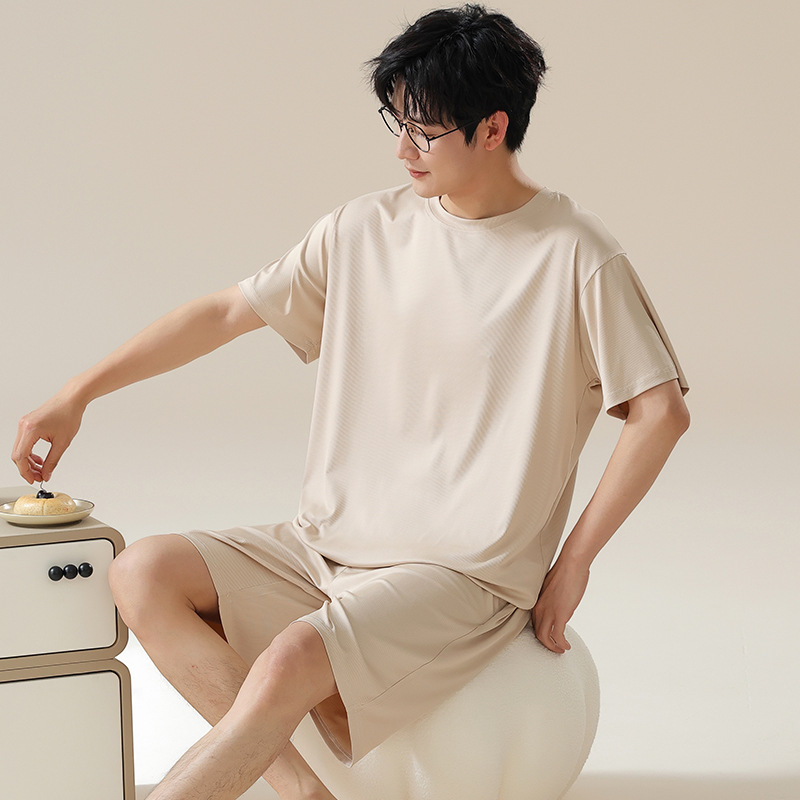 New Summer Pajamas Men's Modal Ice Silk Short Sleeve Shorts Loose Thin Home Clothes Teenage Student suit