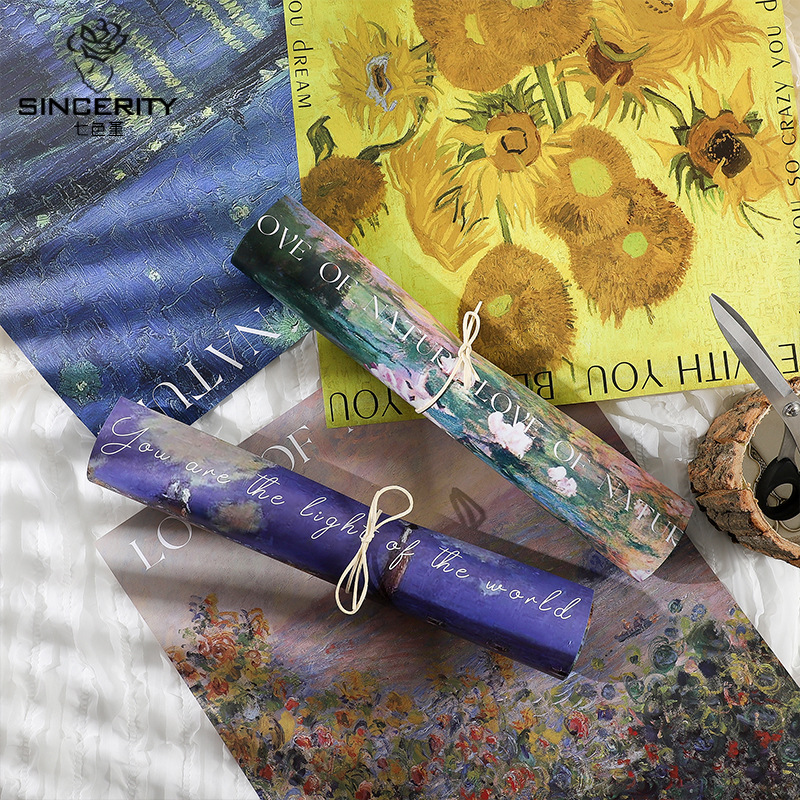 Flower Wrapping Paper Design Feel the Art Poster Oil Painting Series Pattern Gift Flower Wrapping Paper Handmade