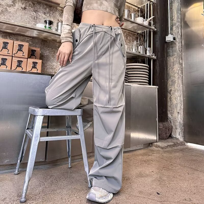 2024 Spring and Autumn New Overalls Women's Summer Straight Wide Leg Pants Women's Loose Yuppie Style Sports Long Pants